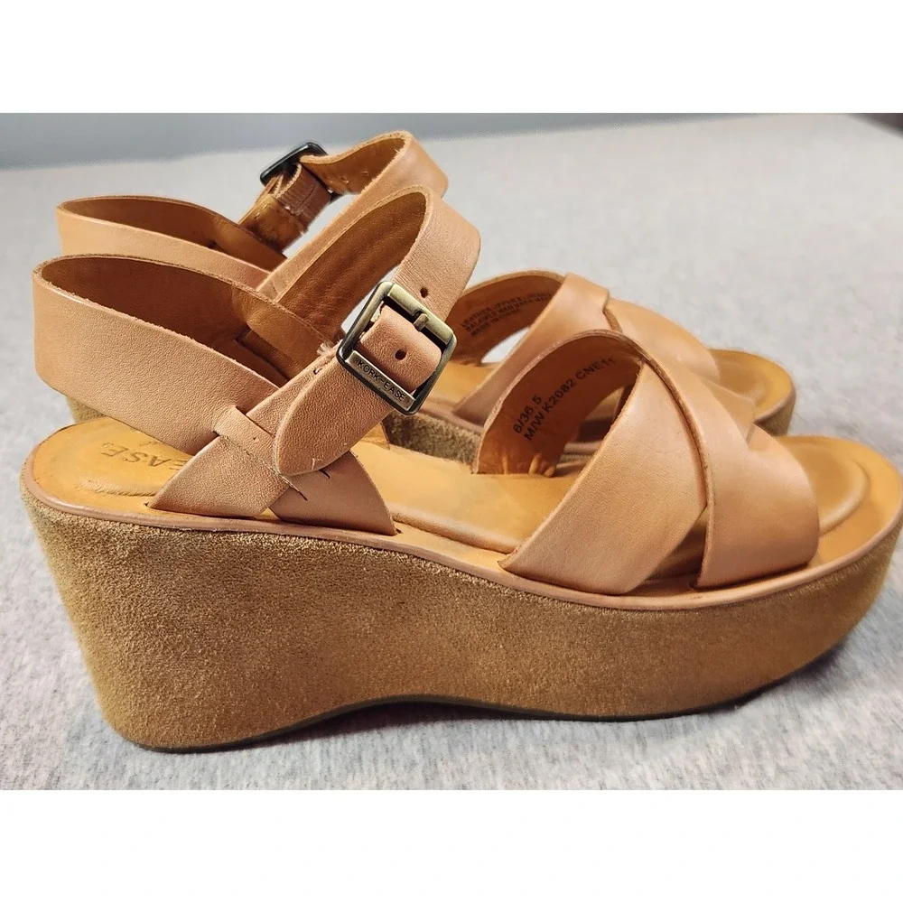 Kork-Ease CNE11 Platform Wedge Sandals Womens 6 Tan Leather Crisscross Strappy